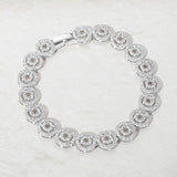 Rhodium Plated Round Halo CZ Link Tennis Bracelet