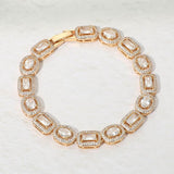 14K Gold Plated Mixed Cut Halo CZ Link Tennis Bracelet