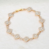 14K Gold Plated CZ Pave Quatrefoil Link Bracelet
