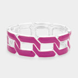 Curb Chain Cutout Enamel Hinged Bangle Bracelet