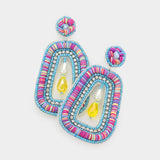 Faux Leather Back Pearl Pointed Heishi Beaded Dangle Earrings