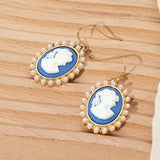 Pearl Rim Vintage Cameo Drop Dangle Earrings