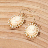 Pearl Rim Vintage Cameo Drop Dangle Earrings