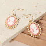 Pearl Rim Vintage Cameo Drop Dangle Earrings