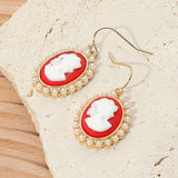 Pearl Rim Vintage Cameo Drop Dangle Earrings