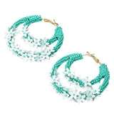 Flower Cluster Accented Seed Beaded Hoop Earrings