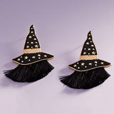 Enamel Witch Hat with Tassel Earrings
