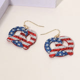 Glittered American USA Flag Pretzel Dangle Earrings