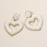 Felt Back Seed Beaded Open Heart Dangle Earrings