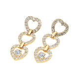 Gold Dipped Rhinestone Open Heart Link Drop Earrings