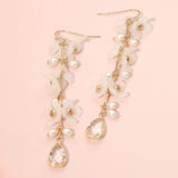 Teardrop Stone Tip Layered Floral Drop Earrings
