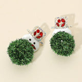 Pom Pom Stone Paved Hat Snowman Earrings