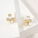 14K Gold Dipped Pearl Accent Flower Half Hoop Earrings