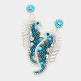 Felt Back Stone Seed Beaded Seahorse Dangle Earrings