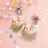Felt Back Stone Beaded Birthday Sweater Dangle Earrings