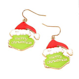 MERRY CHRISTMAS Message Grinch Santa Dangle Earrings