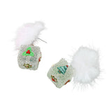 Pom Pom Glittered Christmas Dice Dangle Earrings