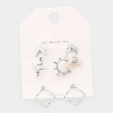 3Pairs - Geometric Metal Sun Open Square Earrings