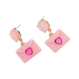 Glittered Resin Heart Envelope Dangle Earrings