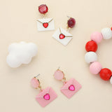 Glittered Resin Heart Envelope Dangle Earrings