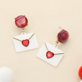 Glittered Resin Heart Envelope Dangle Earrings