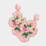 Seed Beaded Flower Cross Dangle Earrings