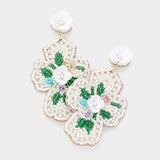 Seed Beaded Flower Cross Dangle Earrings
