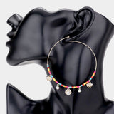 Rhinestone Embellished Metal Flower Honey Bee Beaded Open Circle Earrings