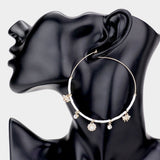 Rhinestone Embellished Metal Flower Honey Bee Beaded Open Circle Earrings