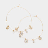 Rhinestone Embellished Metal Flower Honey Bee Beaded Open Circle Earrings