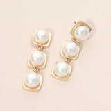 Square Round Pearl Link Drop Earrings