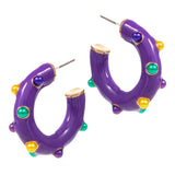 Mardi Gras Pearl Embellished Hoop Earrings