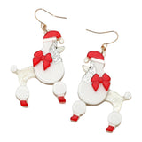Holiday Bow Santa Hat Poodle Dog Dangle Earrings