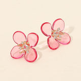 Rhinestone Accent Transparent Resin Petal Flower Earrings