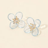 Rhinestone Accent Transparent Resin Petal Flower Earrings