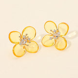 Rhinestone Accent Transparent Resin Petal Flower Earrings