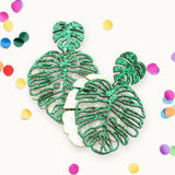 Glittered Tropical Leaf Dangle Earrings