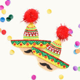 Pom Pom Glittered Hat Mustache Link Dangle Earrings
