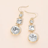 Square Round Geometric Stone Link Drop Earrings