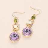 Square Round Geometric Stone Link Drop Earrings