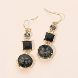 Square Round Geometric Stone Link Drop Earrings