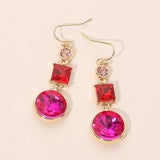 Square Round Geometric Stone Link Drop Earrings