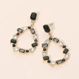 Mixed Shape Stone Cluster Open Teardrop Hoop Drop Dangle Earrings