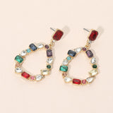 Mixed Shape Stone Cluster Open Teardrop Hoop Drop Dangle Earrings