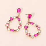 Mixed Shape Stone Cluster Open Teardrop Hoop Drop Dangle Earrings