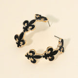 Women's Glitter Mardi Gras Fleur de Lis Link Hoop Earrings