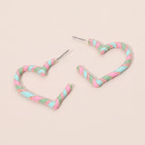 Enamel Twisted Candy Cane Open Heart Hoop Earrings