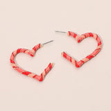 Enamel Twisted Candy Cane Open Heart Hoop Earrings