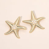 Bold Pearl Center Textured Starfish Statement Earrings
