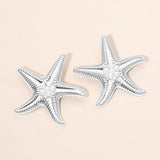 Bold Pearl Center Textured Starfish Statement Earrings